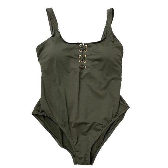 Ralph Lauren One-Piece Swimsuit Beach Club Solids Lace Front Swimwear Olive 22W - Picture 9 of 13